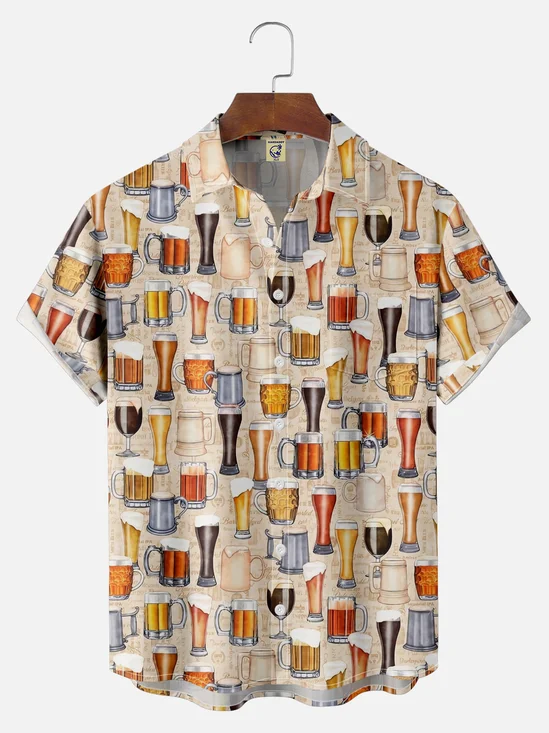 Big Size Moisture-wicking Beer Chest Pocket Hawaiian Shirt