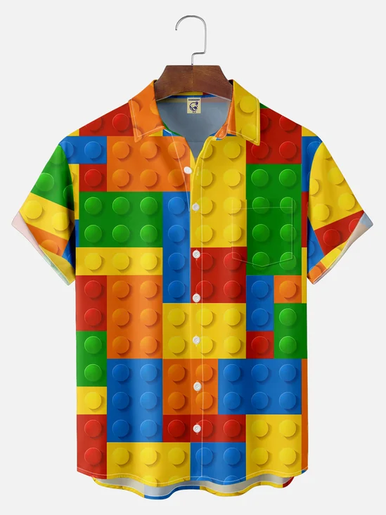 Big Size Moisture-wicking Geomatric Cube Chest Pocket Casual Shirt