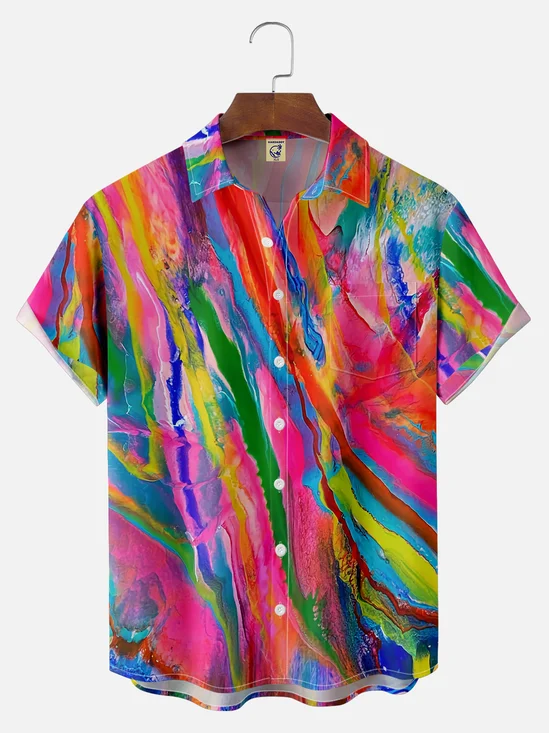 Big Size Moisture-wicking Gradient Color Chest Pocket Casual Shirt