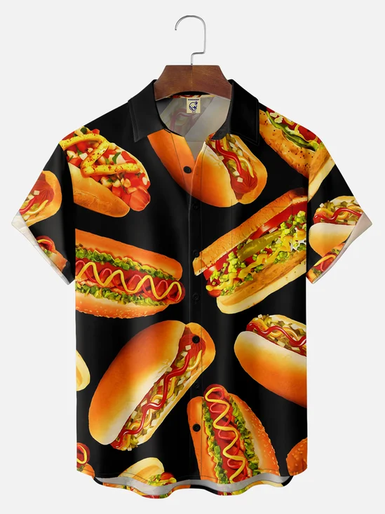 Big Size Moisture-wicking Fast Food Hamburger Chest Pocket Casual Shirt