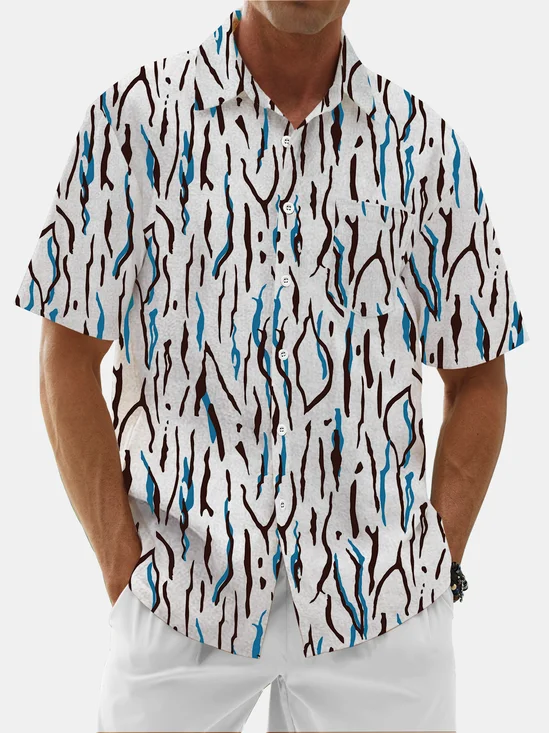 Moisture Wicking Abstract Geometric Lines Chest Pocket Hawaiian Shirt