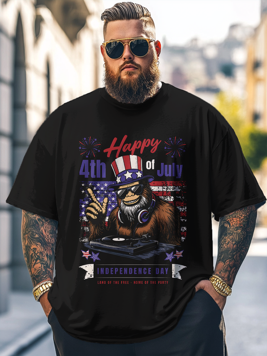 Big Size Men's 4th of July Bigfoot Flag Loose T-shirt