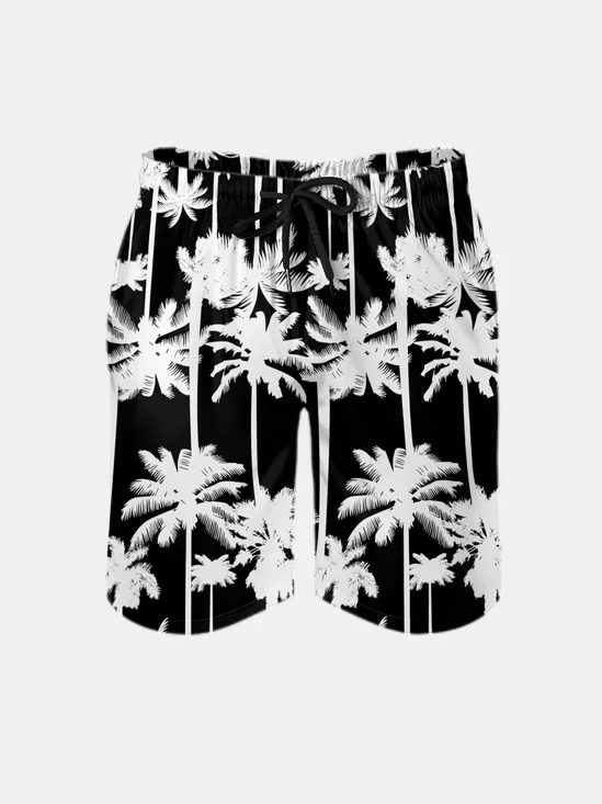 Men's Swim Trunks Hawaiian Tropical Palm Tree Beach Shorts with Pockets