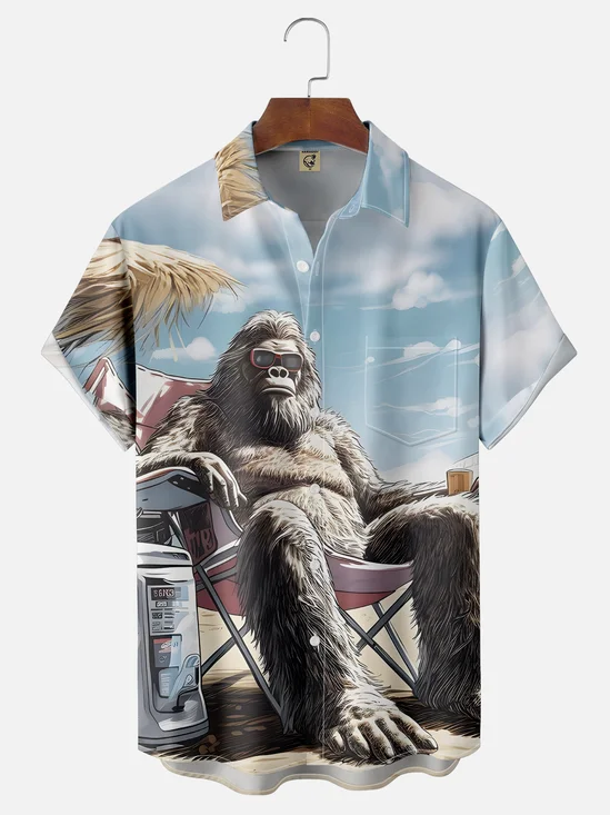 Moisture Wicking Seaside Bigfoot Chest Pocket Hawaiian Shirt