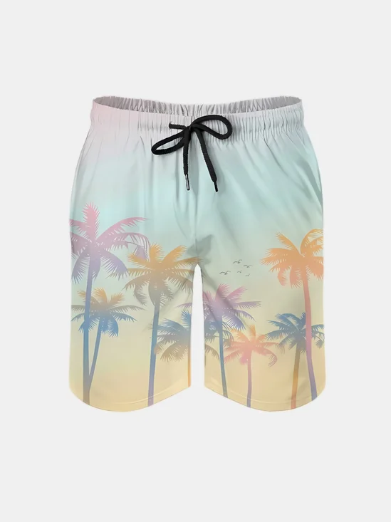 Men's Swim Trunks Hawaiian Tropical Palm Tree Beach Shorts with Pockets