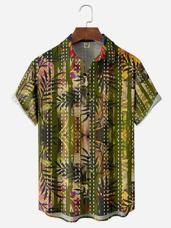 Moisture Wicking Tropical Floral Chest Pocket Hawaiian Shirt