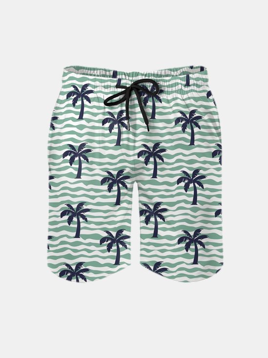 Men's Swim Trunks Hawaiian Tropical Palm Tree Beach Shorts with Pockets