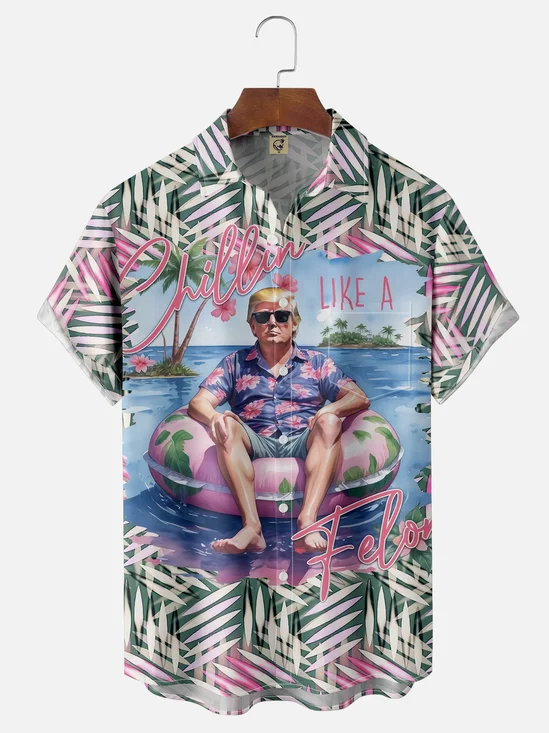 Moisture Wicking Tropical Hawaii Vacation Trump Chest Pocket Hawaii Shirt