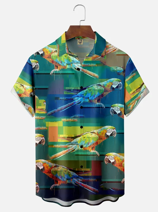 Moisture-wicking Parrot Chest Pocket Hawaiian Shirt