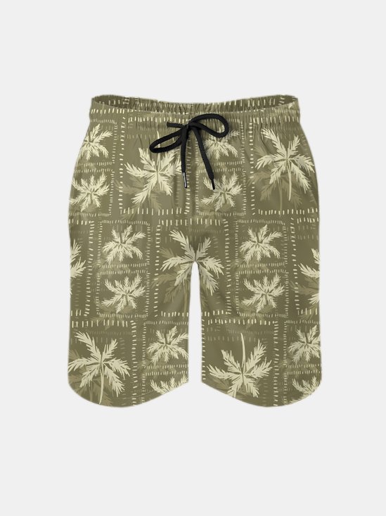 Men's Swim Trunks Hawaiian Tropical Palm Tree Beach Shorts with Pockets