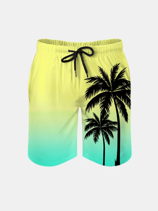 Men's Swim Trunks Hawaiian Tropical Palm Tree Beach Shorts with Pockets