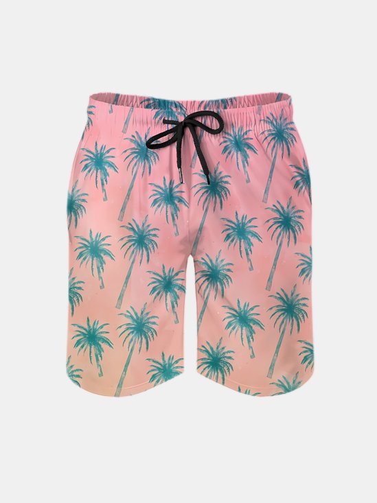 Men's Swim Trunks Hawaiian Tropical Palm Tree Beach Shorts with Pockets