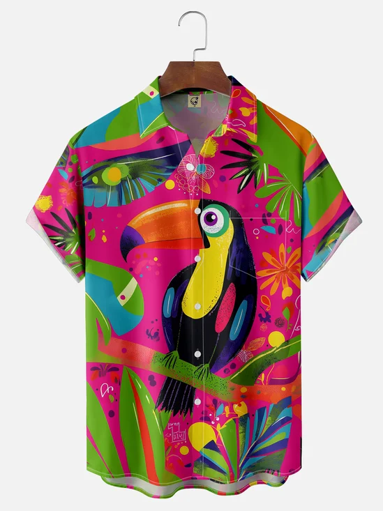 Moisture-wicking Toucan Chest Pocket Hawaiian Shirt
