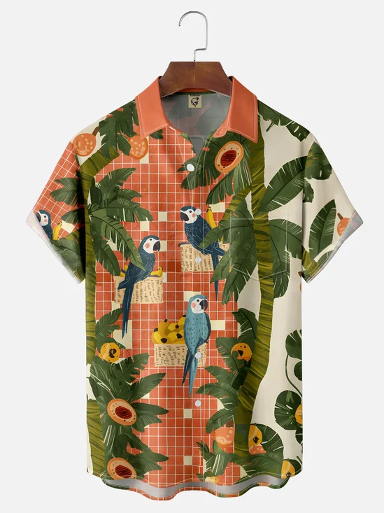 Moisture-wicking Parrot Chest Pocket Hawaiian Shirt