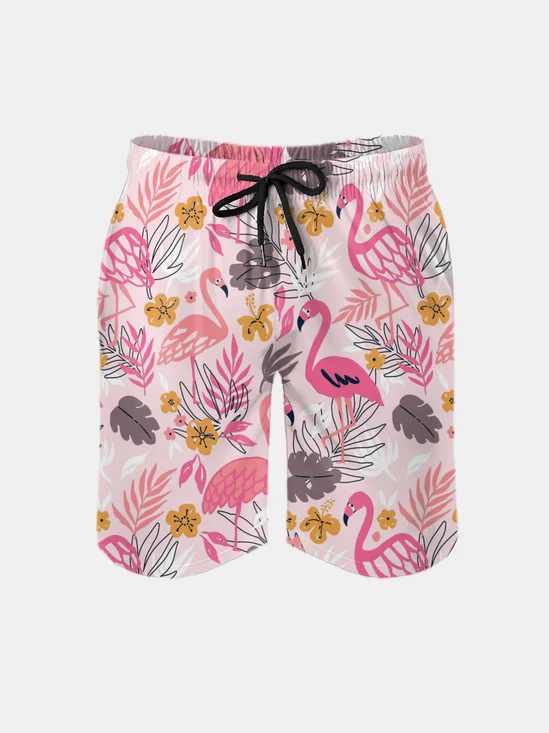 Men's Swim Trunks Hawaiian Tropical Flamingo Beach Shorts with Pockets