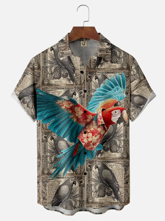 Moisture-wicking Parrot Chest Pocket Hawaiian Shirt