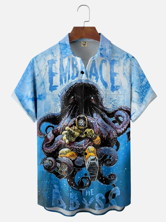 Moisture-wicking Abyss Diver Octopus Chest Pocket Hawaiian Shirt