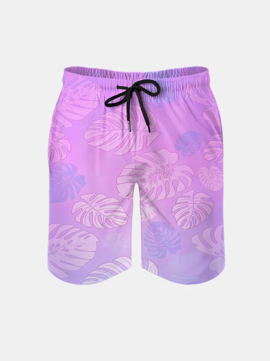 Men's Swim Trunks Hawaiian Tropical Monstera Deliciosa Leaf Beach Shorts with Pockets