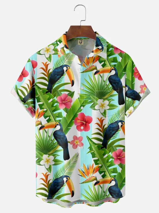 Moisture-wicking Toucan Chest Pocket Hawaiian Shirt