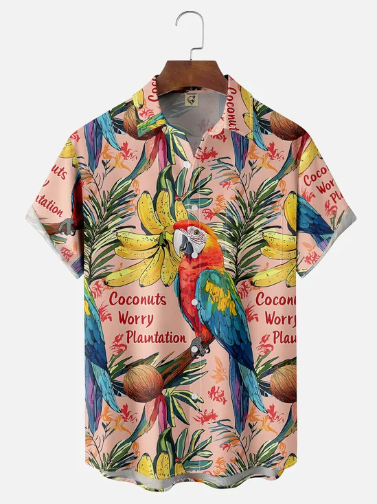 Moisture-wicking Parrot Banana Chest Pocket Hawaiian Shirt