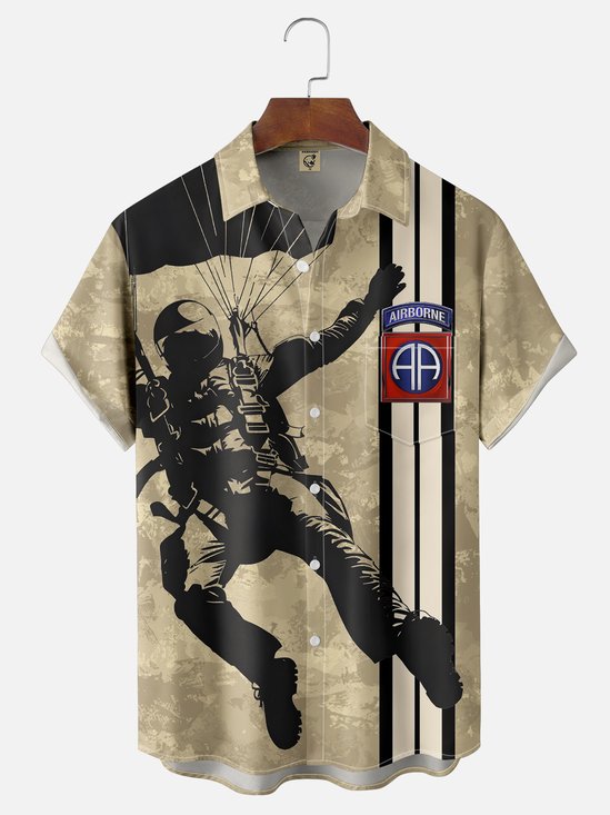 Moisture-wicking 82nd Airborne Division Fun Chest Pocket Bowling Shirt