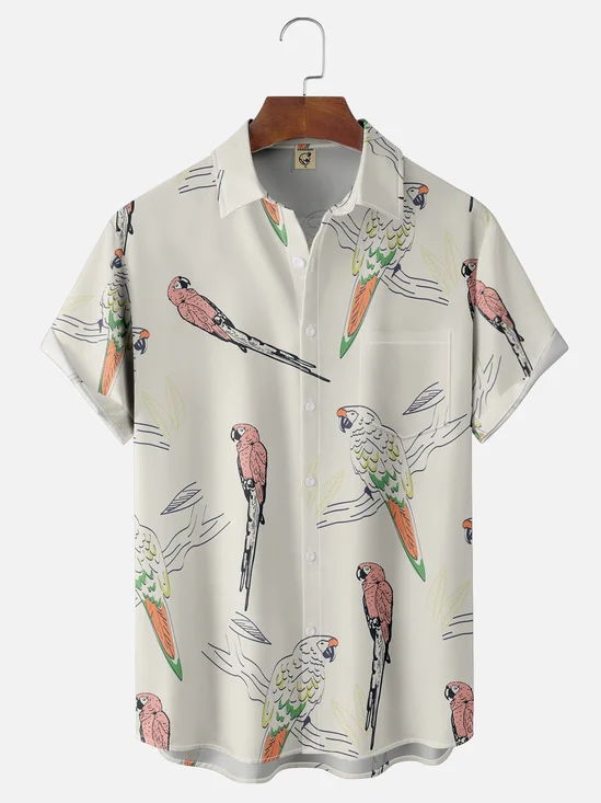 Moisture-wicking Parrot Chest Pocket Hawaiian Shirt