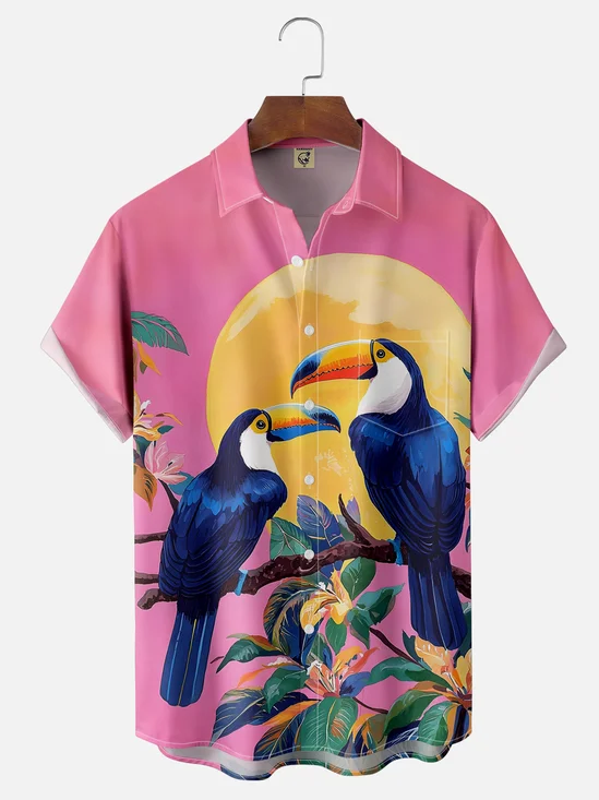 Moisture-wicking Toucan Chest Pocket Hawaiian Shirt