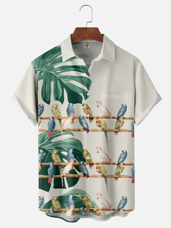 Moisture-wicking Parrot Chest Pocket Hawaiian Shirt