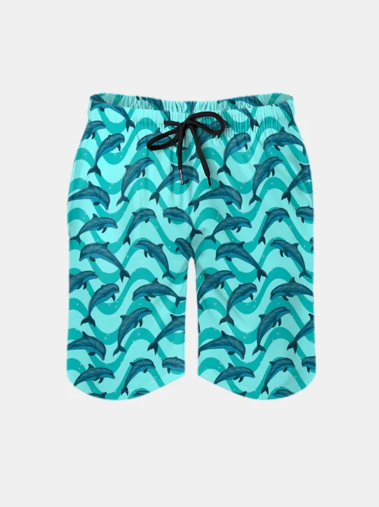 Men's Swim Trunks Hawaiian Marine Dolphin Beach Shorts with Pockets