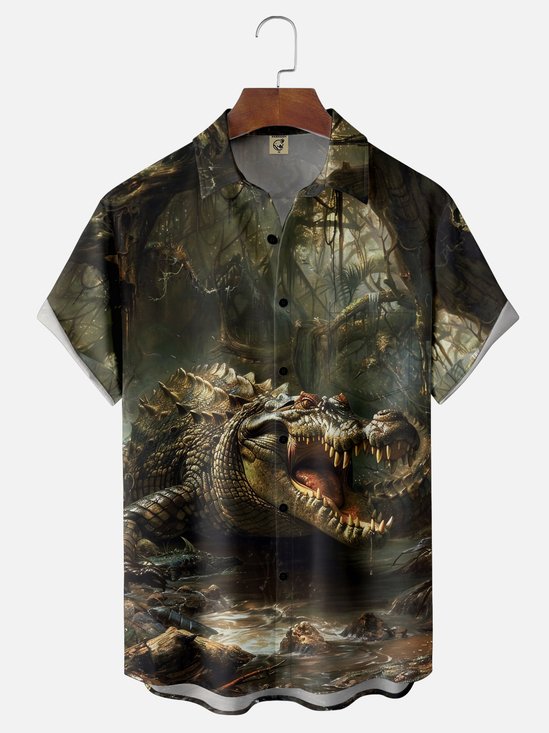 Moisture Wicking Croc Chest Pocket Hawaiian Shirt
