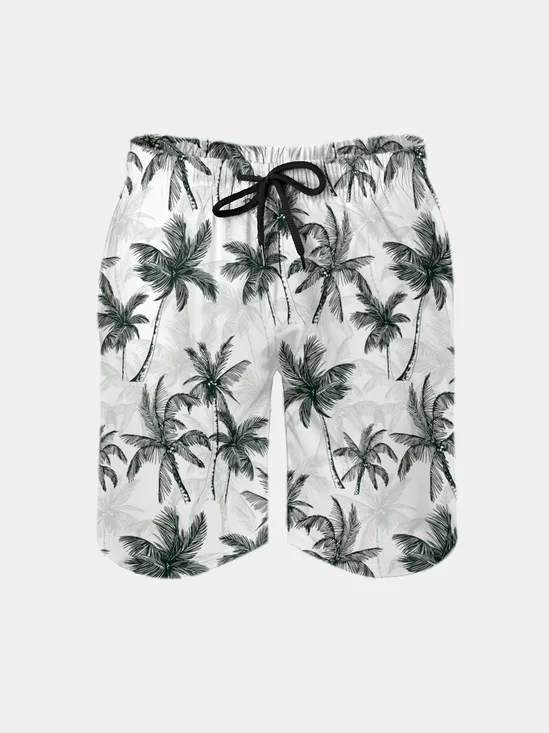 Men's Swim Trunks Hawaiian Tropical Palm Tree Beach Shorts with Pockets