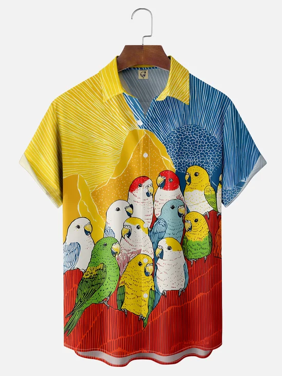 Moisture-wicking Parrot Chest Pocket Hawaiian Shirt