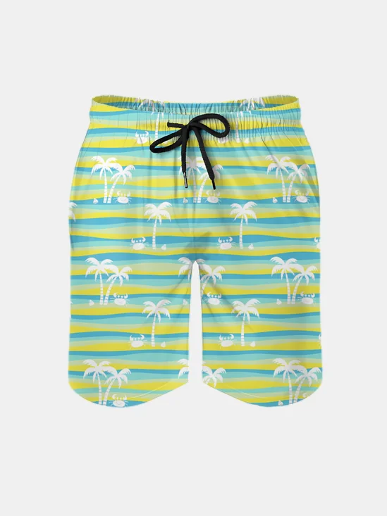 Men's Swim Trunks Hawaiian Tropical Palm Tree Beach Shorts with Pockets