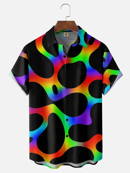 Moisture-wicking Dreamy Fun Colorful Art Abstract Chest Pocket Casual Shirt