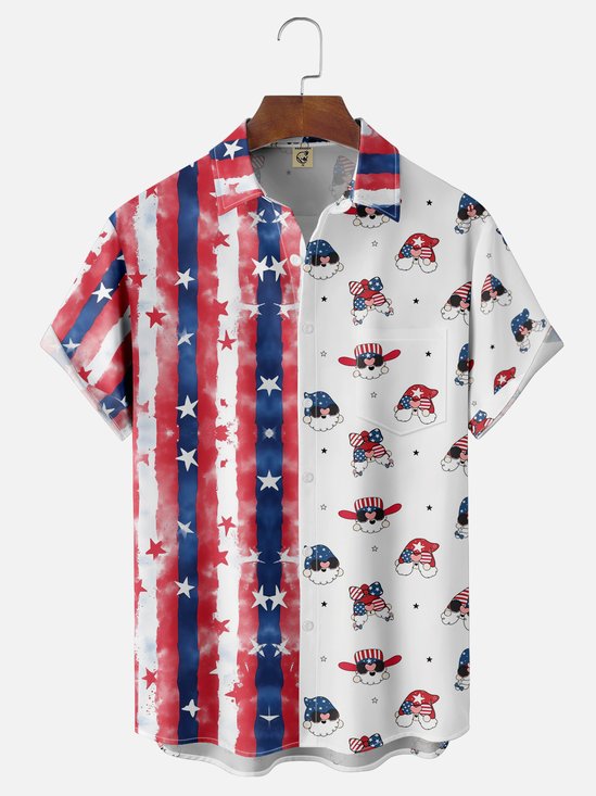 Moisture-wicking Independence Day American Flag Gnome Chest Pocket Casual Shirt