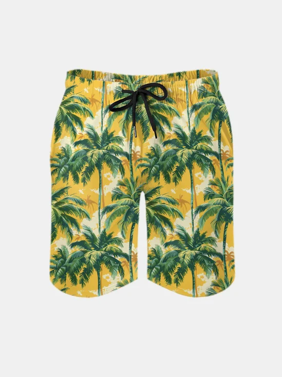 Men's Swim Trunks Hawaiian Tropical Palm Tree Beach Shorts with Pockets