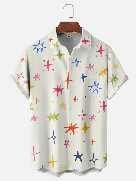 Moisture-wicking Young Fun Star Art Abstract Chest Pocket Casual Shirt