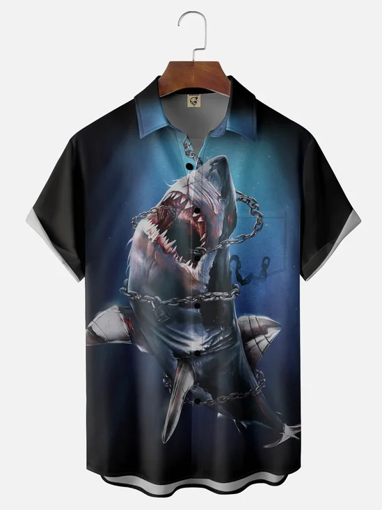 Moisture Wicking Shark Chest Pocket Hawaiian Shirt