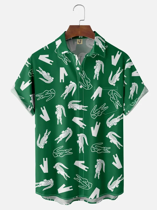 Moisture-wicking Alligator Chest Pocket Hawaiian Shirt