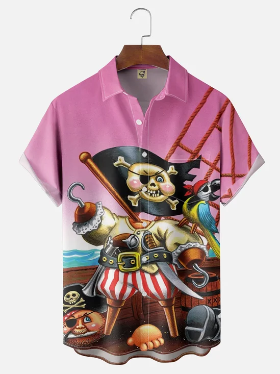 Moisture Wicking Pirate Parrot Chest Pocket Hawaiian Shirt