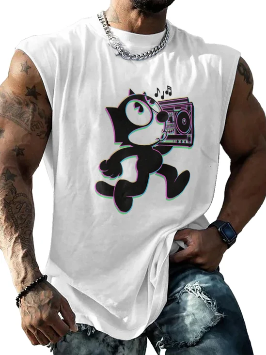 Hardaddy X Artist Contatoeoli Studio Mens Crewneck Tank Tops Pop Music Cat Beach Sleeveless Shirt