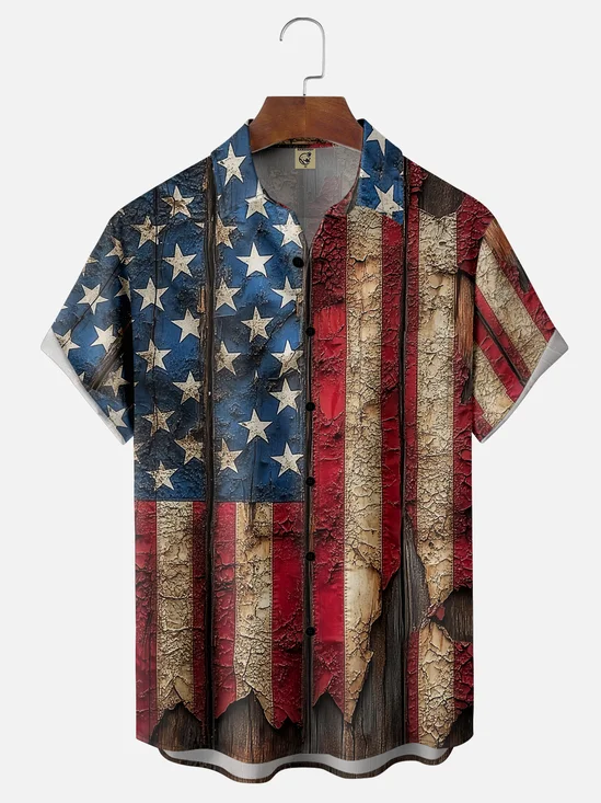 Moisture-wicking American Flag Chest Pocket Casual Shirt