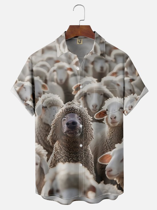 Moisture-wicking Dog Sheep Chest Pocket Hawaiian Shirt