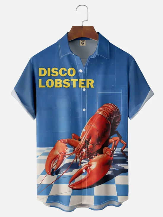 Moisture-wicking Retro Disco Lobster Chest Pocket Hawaiian Shirt
