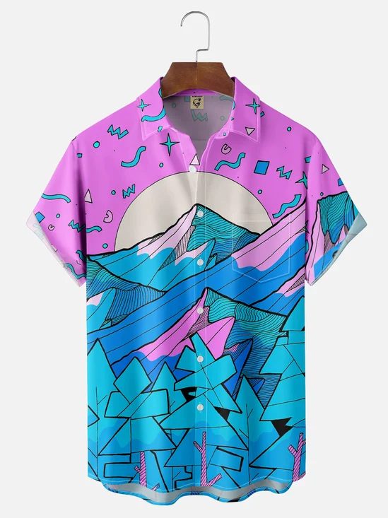 Hardaddy x Stephen Wade Moisture-wicking Art Mountain Chest Pocket Hawaiian Shirt