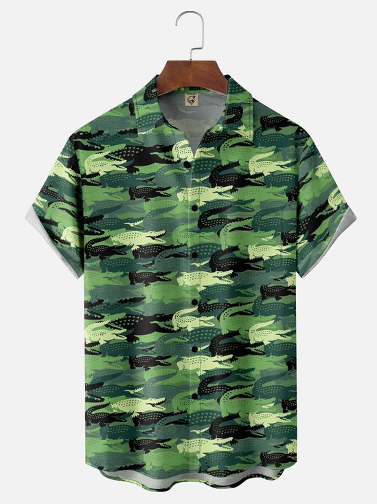 Moisture-wicking Alligator Chest Pocket Hawaiian Shirt