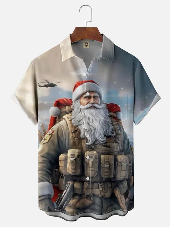 Moisture-wicking Christmas Santa Paratrooper Chest Pocket Casual Shirt