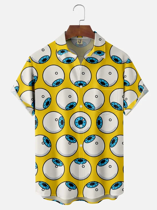 Moisture-wicking Fun Eyeball Chest Pocket Casual Shirt