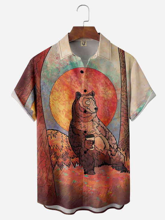 Hardaddy x Stephen Wade Moisture-wicking Sunset Brown Bear Chest Pocket Hawaiian Shirt