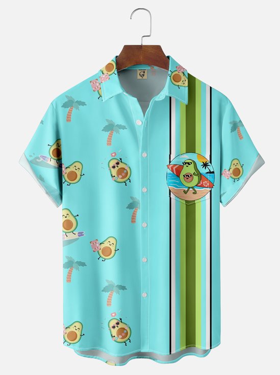Hardaddy x Coffee Man Moisture Wicking Avocado Surfing Coconut Tree Chest Pocket Bowling Shirt